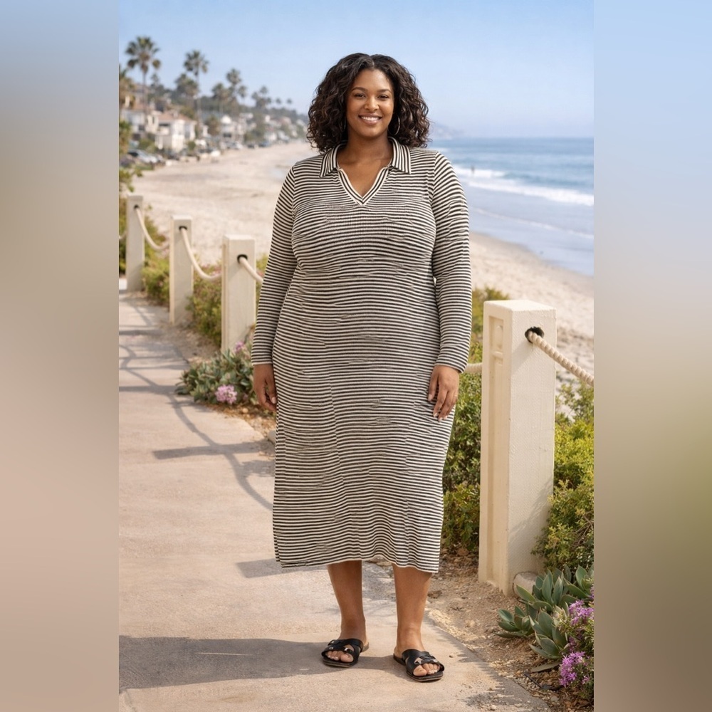 A New Day xxxl Striped Long Sleeve Black & Ivory Lined Midi Dress Target